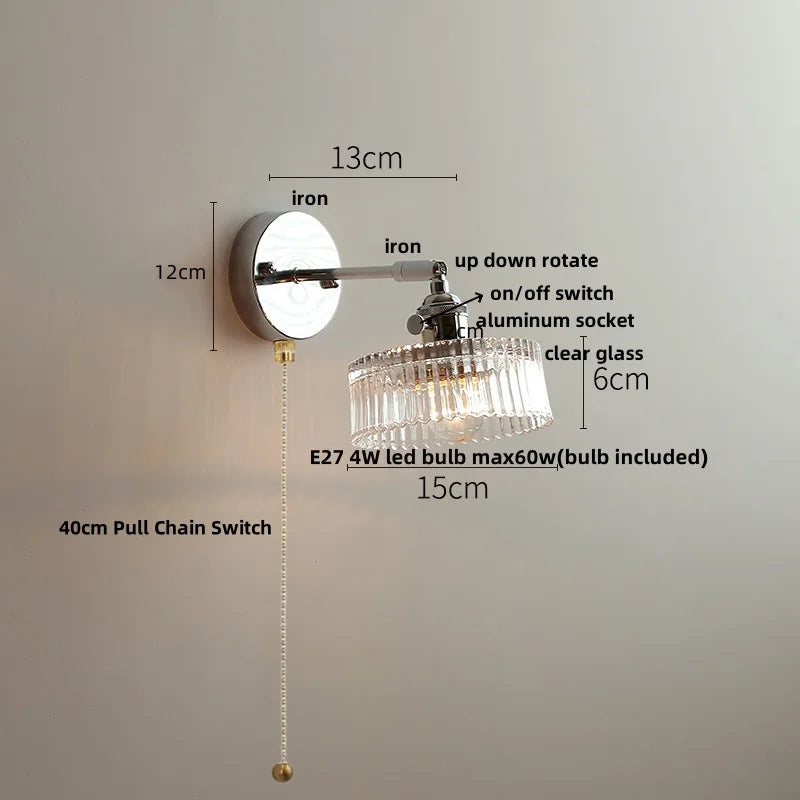 DecorBites™ Crystal Iron LED Wall Light Modern Bedside Lamp Clear Glass Wandlamp
