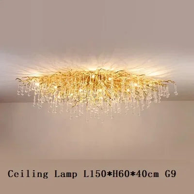 Gold Glass Pendant Chandelier Round L160cm
