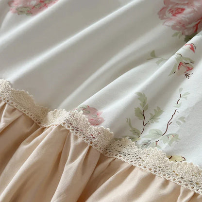 Decorbites™ Koreanische Prinzessin-Stil Blumen-Baumwoll-Bettwäsche-Set mit Rüschen