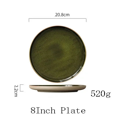 Decorbites™ Grünes Keramik-Essens-Teller - Retro flacher Pastateller, Salat-Sushiteller, Steak-Teller - Set aus 4