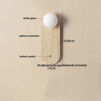 Decorbites™ LED Wandlampe 2 Glasball Weiß, Gelber Travertin-Stein Innenbeleuchtung