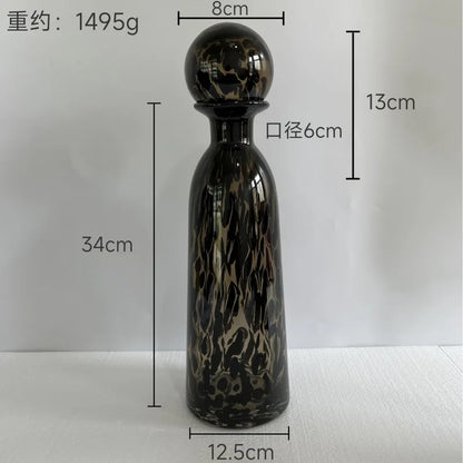 Decorbites™ Leopardmuster-Glasvase mit Deckel, farbenfrohe Terrarien-Heimdekoration