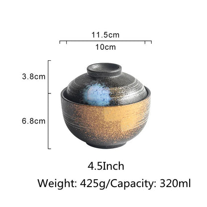 Decorbites™ Japanisches Keramik-Ramen-Bowl-Set – Nudelsuppe- & Reisbowl mit Deckel