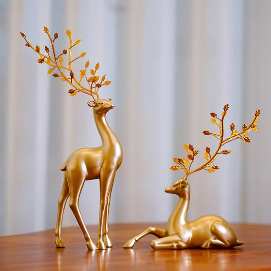 Decorbites™ Goldene Hirsch-Figuren: Europäische Feng-Shui-Heimdekoration-Skulpturen