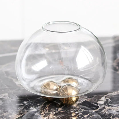 DecorBites™ Geometric Golden Ball Glass Vase for Floral Arrangements and Home Decor