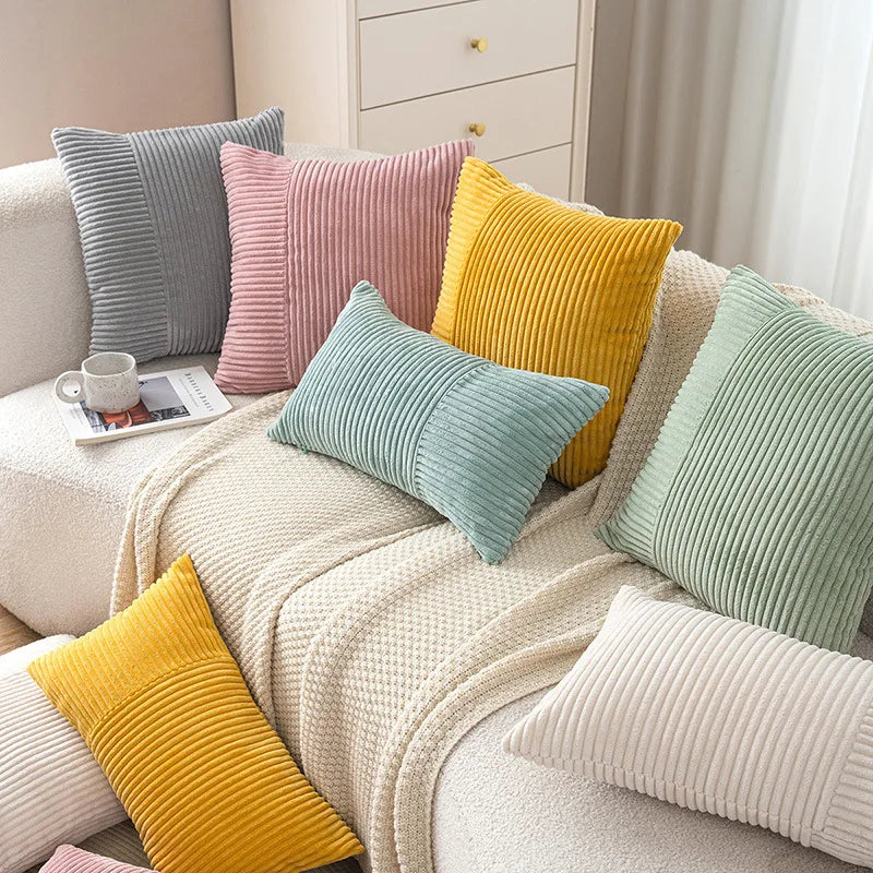 DecorBites™ Corduroy Striped Body Pillow: Soft Lumbar Support & Cozy Home Decor