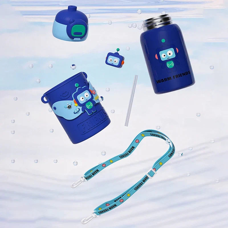 Decorbites™ Kinder-Cartoon-Edelstahl-Thermowasserflasche mit Trinkhalm