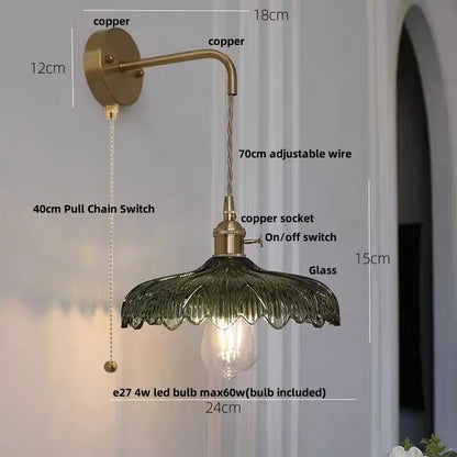 Decorbites™ Amber Vintage LED Wandlampe Glas Kupfer Zugschalter für Schlafzimmer