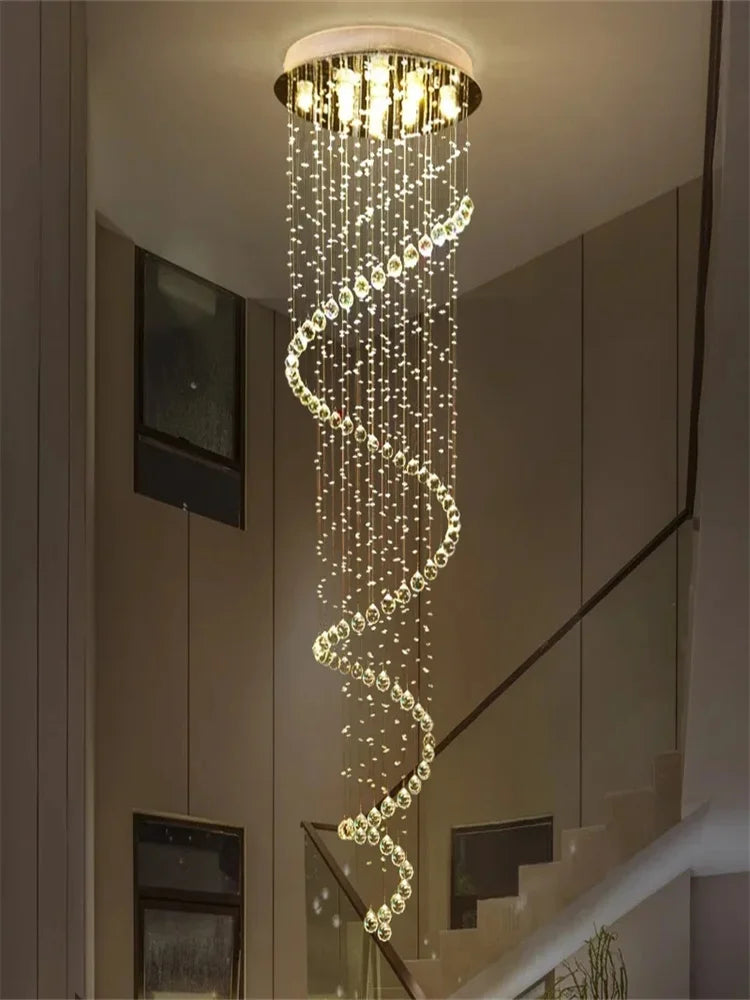 Crystal Spiral LED Chandelier D60cm High Ceiling