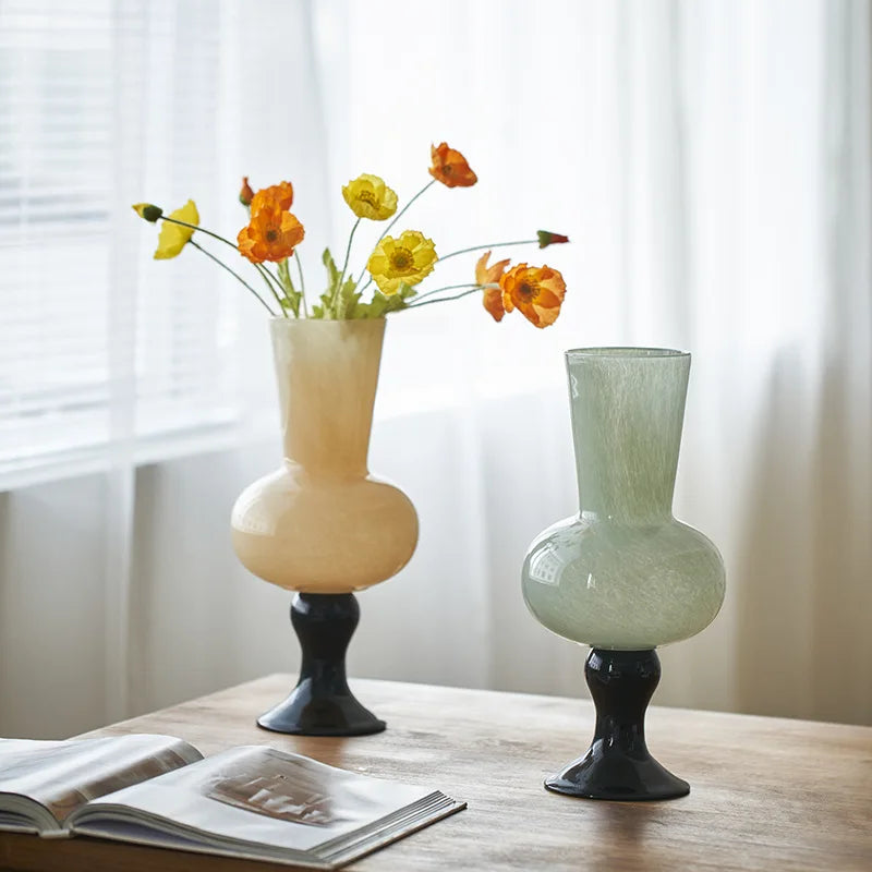 DecorBites™ Geometric Vintage Glass Vase for Home Decoration
