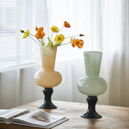 DecorBites™ Geometric Vintage Glass Vase for Home Decoration