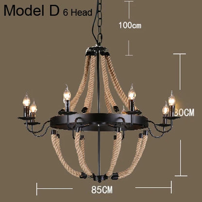 Decorbites™ Industrielles Hanfseil-Hängeleuchte mit Eisenlampenschirm