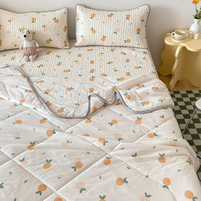 DecorBites™ Double-Sided Cool Comforter Set: Ice Silk Duvet, Fitted Sheet, Pillowcase