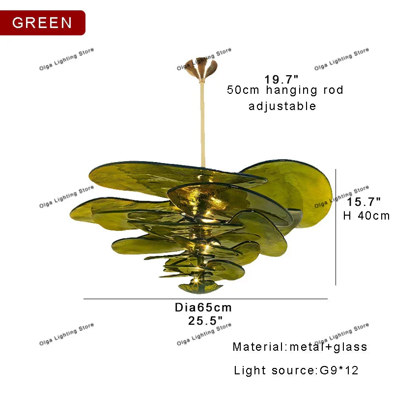 Decorbites™ Grüne Blatt Glas Deckenleuchter - Elegante Vintage-Lüster für Wohnzimmer- und Esszimmer-Dekoration
