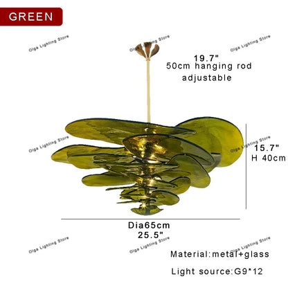 Decorbites™ Grüne Blatt Glas Deckenleuchter - Elegante Vintage-Lüster für Wohnzimmer- und Esszimmer-Dekoration