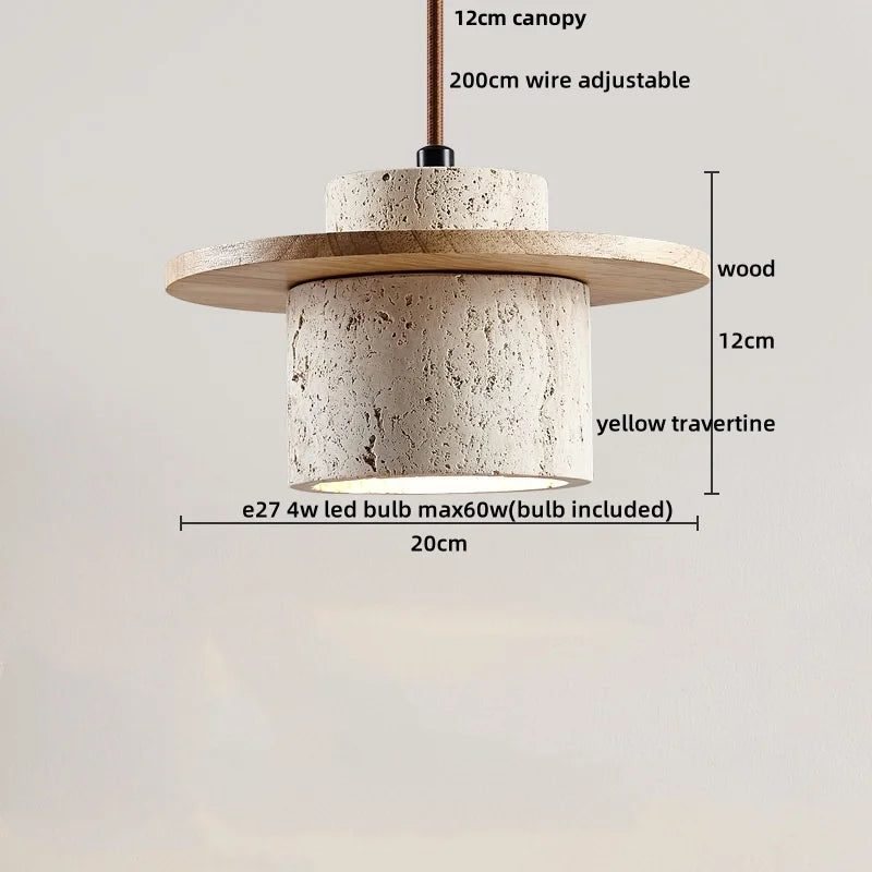 DecorBites™ LED Wood Pendant Light Adjustable Yellow Stone Bedroom Coffee Hanging Lamp