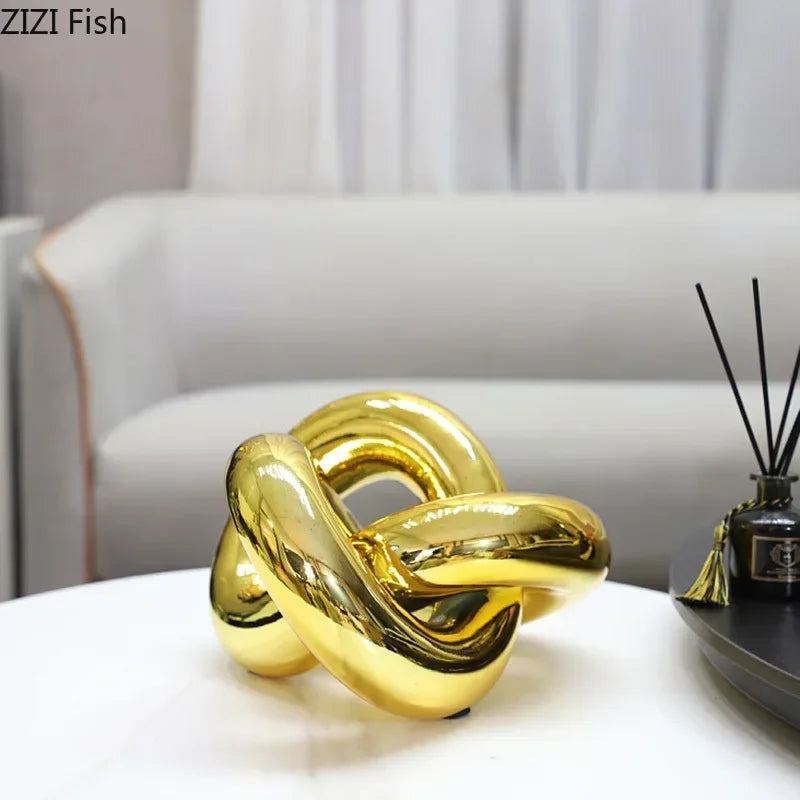 Decorbites™ Vergoldete Knotenornamente: Moderne geometrische Harz-Schreibtischdekoration & Raumhandwerk