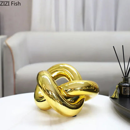 Decorbites™ Vergoldete Knotenornamente: Moderne geometrische Harz-Schreibtischdekoration & Raumhandwerk