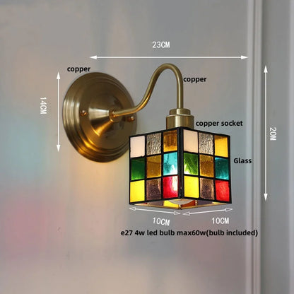 Decorbites™ Würfel-LED-Wandleuchte Kupferglas Retro-Vintage-Lampe E27 verspiegelte Waschtischleuchte