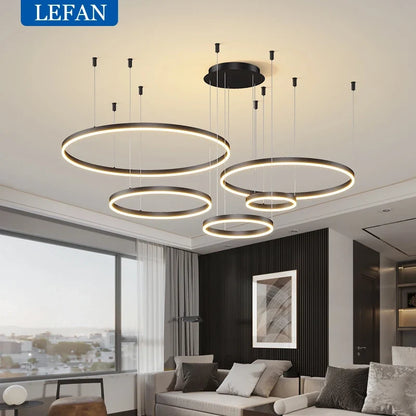 Modern Brushed Ring Pendant Light in Gold and Coffee