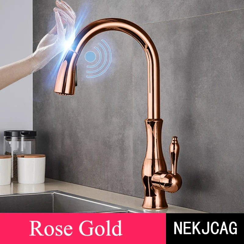 Decorbites™ Gold Sensor-Küchenarmatur mit Ausziehbarer Brause, Berührungssteuerung, Mischbatterie, Spülbeckenarmatur