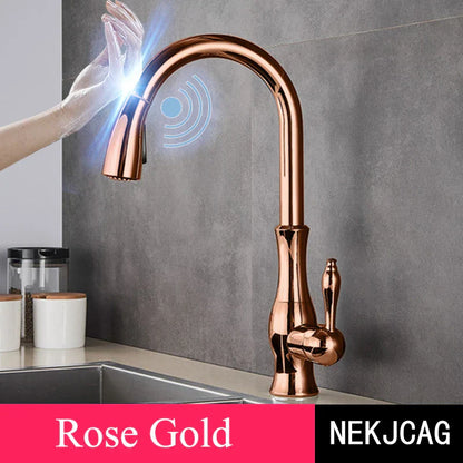 Decorbites™ Gold Sensor-Küchenarmatur mit Ausziehbarer Brause, Berührungssteuerung, Mischbatterie, Spülbeckenarmatur