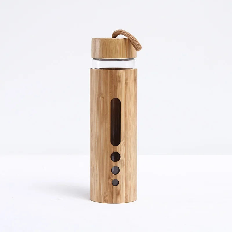 Decorbites™ Bambus-Schalen-Glas-Wasserflasche Fitness-Trinkgefäß Sport-Trinkflasche