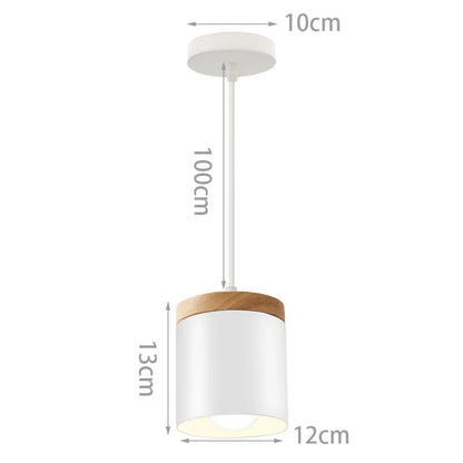 Nordic White Iron Pendant Light With Wood Accent