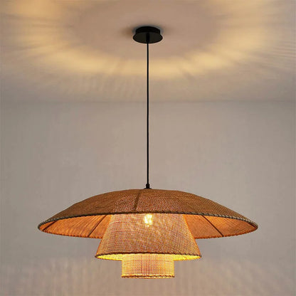 DecorBites™ Japanese Wicker Petal Chandelier for Tea House Dining, Parlor, Restaurant