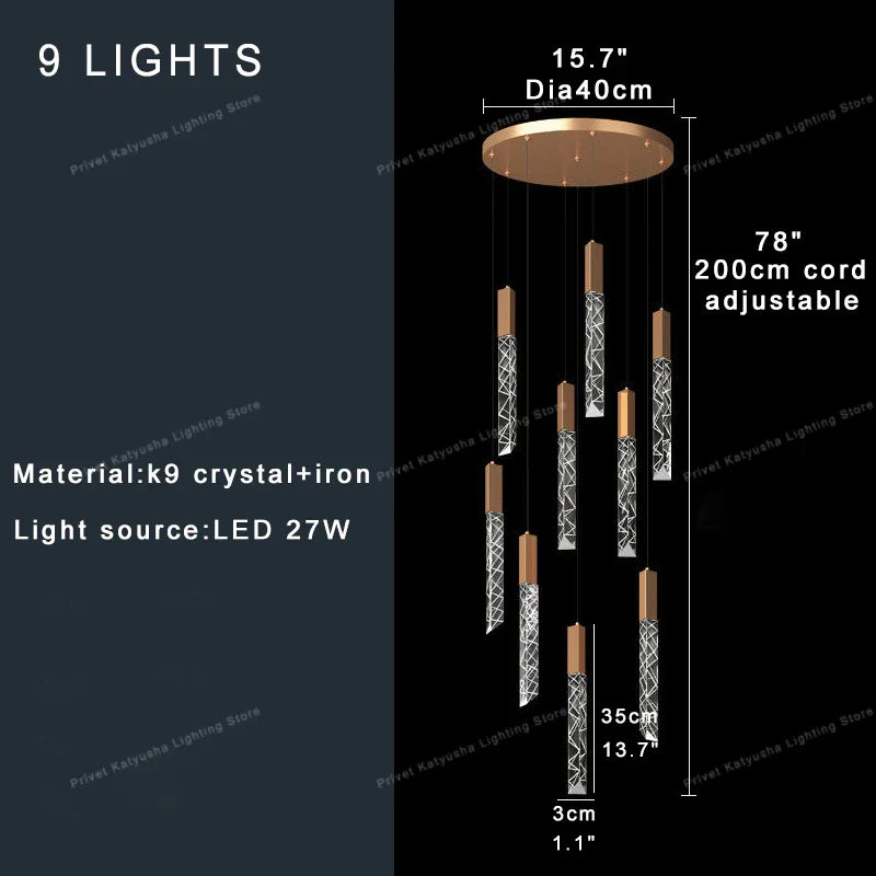 DecorBites™ Crystal Circular Staircase Chandelier for Villa Duplex Foyer Decoration