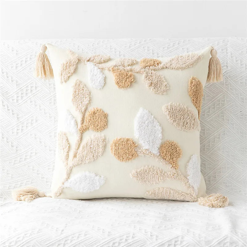 DecorBites™ Embroidered Geometric Leaves Pillow Cover Handmade Home Decor 30x50cm/45x45cm
