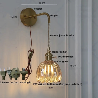 Decorbites™ LED-Wandleuchte Modern Nordisch mit Zugschalter Glas Schlafzimmerlampe