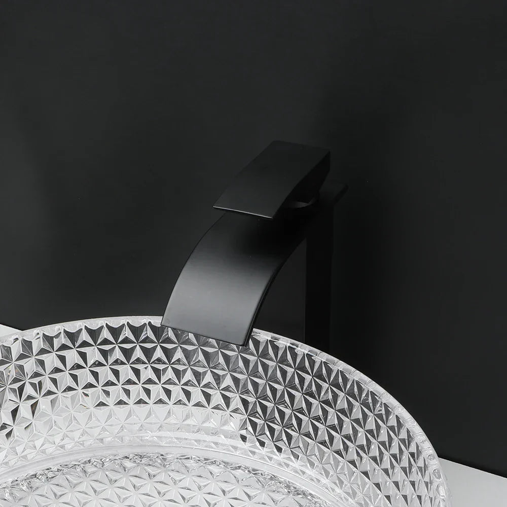 Decorbites™ Diamantglas-Waschbecken-Set mit mattschwarzem Armatur und Pop-up-Ablaufmischer