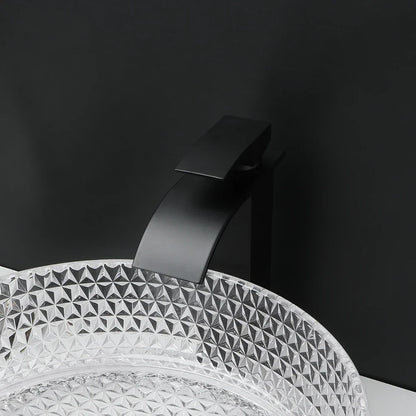 Decorbites™ Diamantglas-Waschbecken-Set mit mattschwarzem Armatur und Pop-up-Ablaufmischer