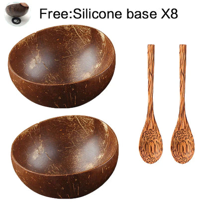 Decorbites™ Kokosnussschalen-Set mit Holzlöffel: Natürliches handgefertigtes Tischgeschirr für Desserts, Früchte, Salate