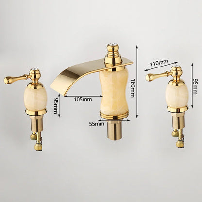 DecorBites™ Golden Plated Bathtub Faucet with Jade Stone Handles - Solid Brass Mixer