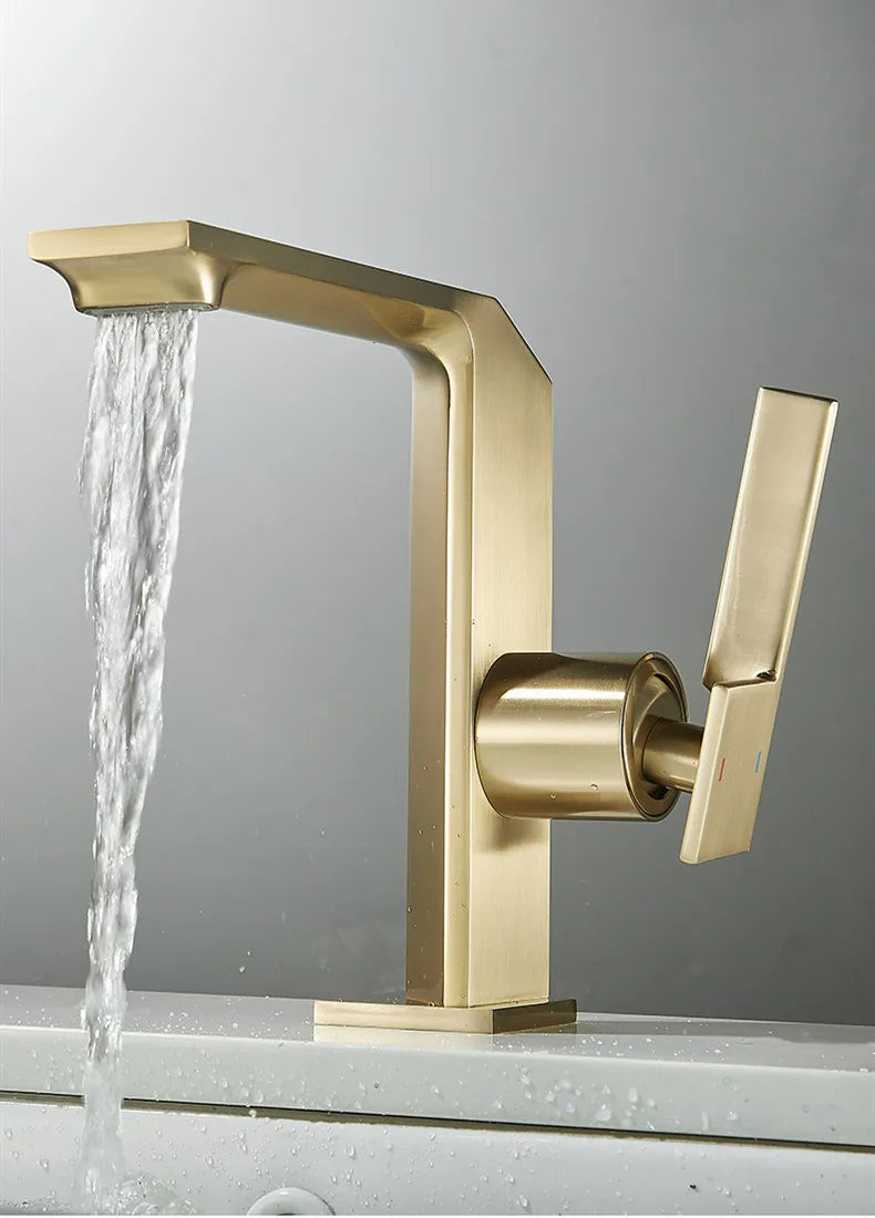 Decorbites™ Bürsten-Gold Beckenarmatur: Massiv-Messing Badezimmer Mischbatterie, Einhebel Deckenmontiert