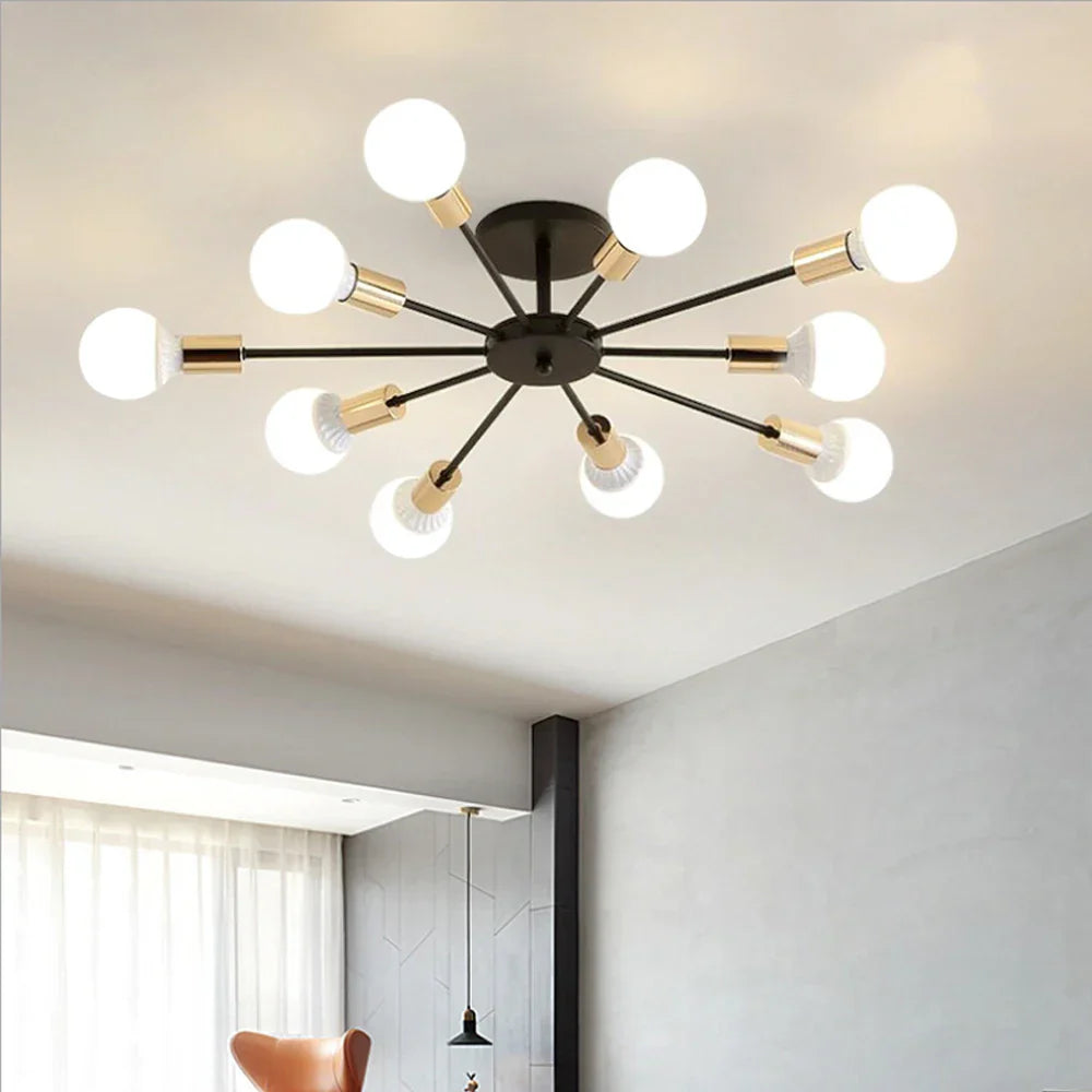 Decorbites™ Industrielle Stange Eisen Holz Sputnik Kronleuchter Deckenlampe LED E27 Heimbeleuchtung