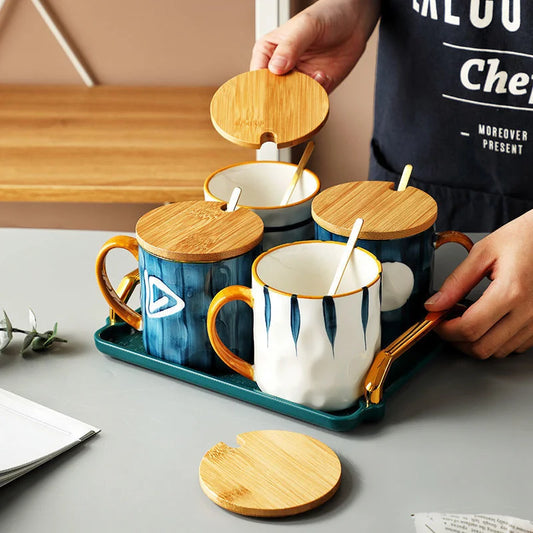 Decorbites™ Japanischer Stil Keramikbecher mit Löffel und Deckel