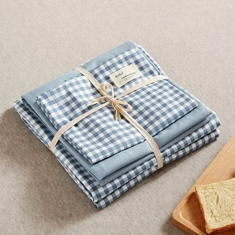 Decorbites™ Japanisches Gittermuster-Bettwäsche-Set aus gewaschener Baumwolle für sommerlichen Komfort