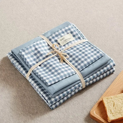Decorbites™ Japanisches Gittermuster-Bettwäsche-Set aus gewaschener Baumwolle für sommerlichen Komfort
