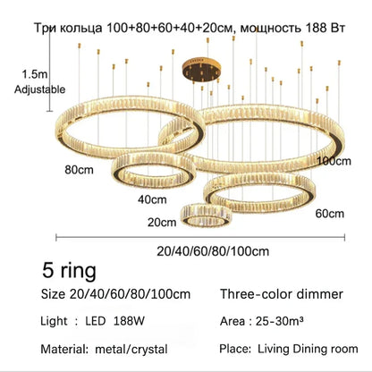 Decorbites™ Golden Crystal Kronleuchter: Nordisch Modern Luxuriöser LED-Hängender Halo für das Wohnzimmer