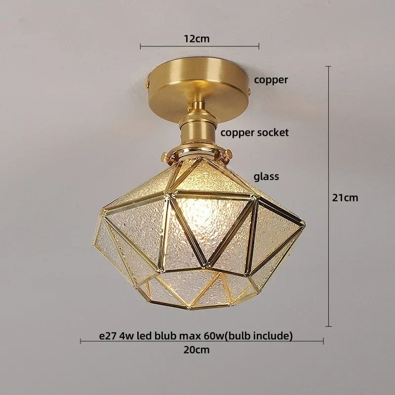 DecorBites™ Glass Grid LED Ceiling Lamp: Luxury Crystal Nordic Copper Ceiling Lights