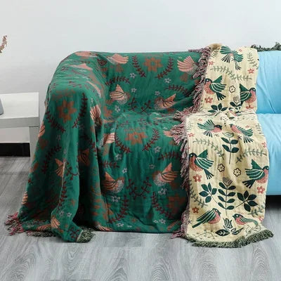 DecorBites™ Gauze Flowers Double-Sided Cotton Throw Blanket with Tassels