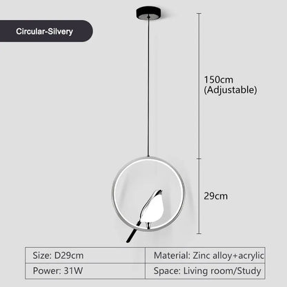 Rotatable Magpie Bird Metal Pendant Light in Gold or Silver