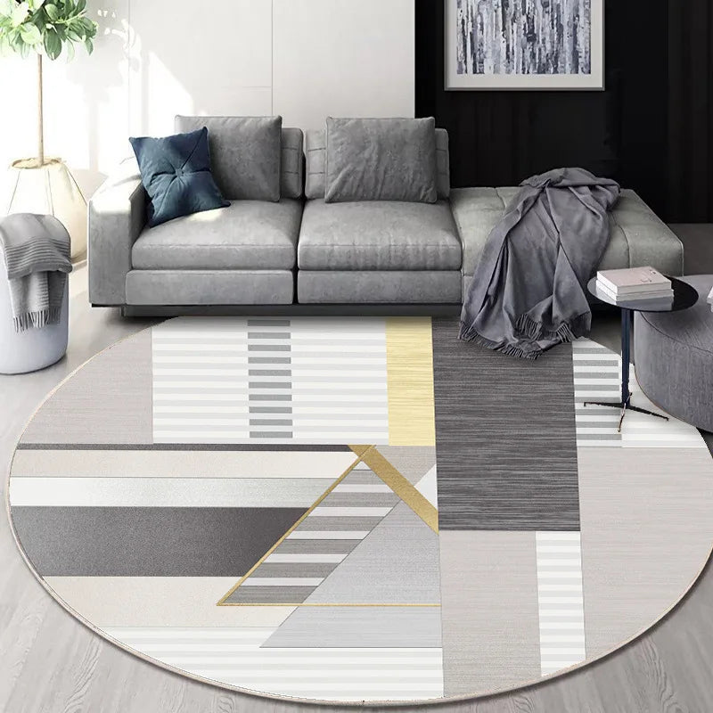 Decorbites™ Rundes Geometrisches Kaschmir-Bodenmatte für das Wohnzimmer, Fleckenresistent & Leicht zu Reinigen