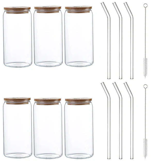 Decorbites™ Glas-Trinkbecher mit Bambusdeckel – Hochwertiges Borosilikatglas-Tee-, Saft- und Kaffeetasse
