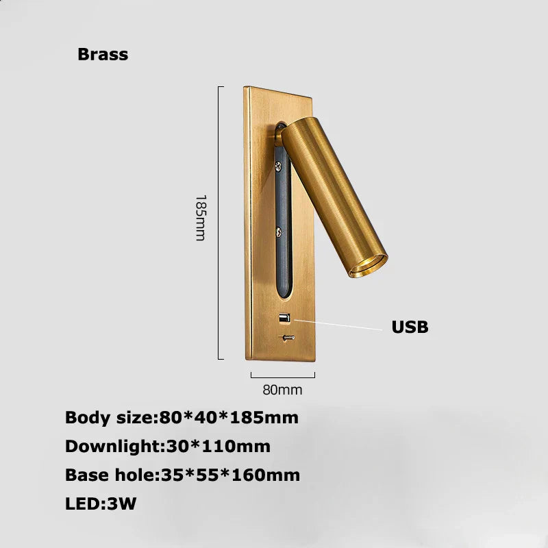 Decorbites™ LED-Wandleuchte mit Schalter, USB-Anschluss, drehbar – Leselampe für das Schlafzimmer