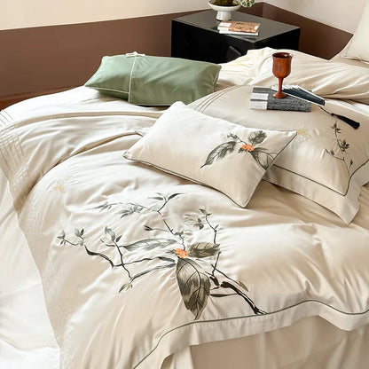 Decorbites™ Deluxe Lyocell-Baumwoll-Stickerei-Bettwäsche-Set – Weiches, seidenweiches, atmungsaktives Luxus-Bett-Set