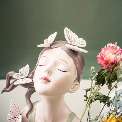 DecorBites™ 30cm Pink Butterfly Girl Vase Statue Modern Home Decor Resin Figurines